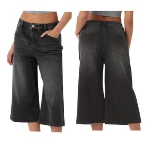 Halara Low-Rise Capri Baggy Gaucho Jeans Sz Medium Black Wash Flex/Stretch NEW!